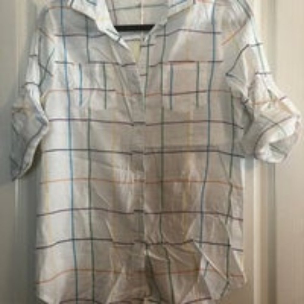 La Reyna Roll-Up Sleeve Button Down Top L